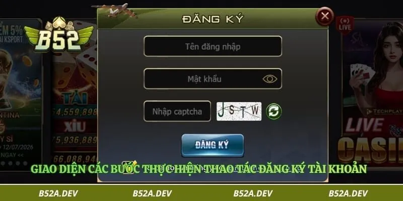 Giao diện các bước thực hiện thao tác đăng ký tài khoản