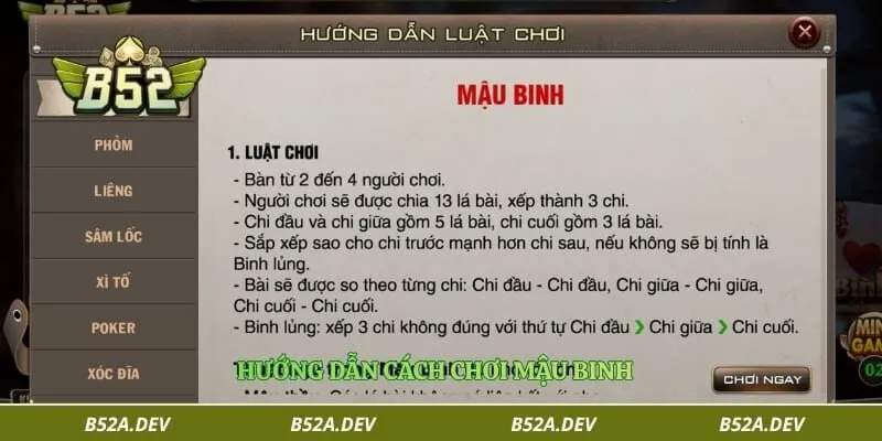 Hướng dẫn cách chơi mậu binh