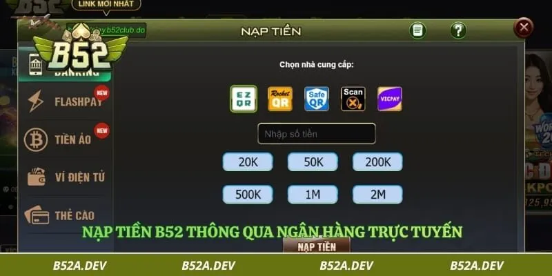 Nạp tiền B52 thông qua ngân hàng trực tuyến