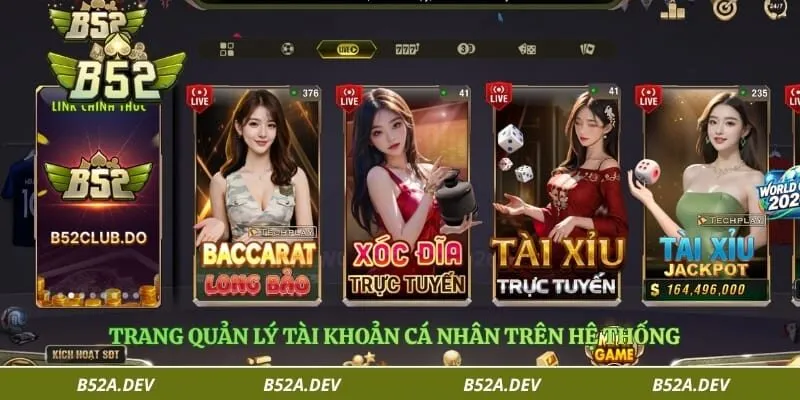 Trang quản lý tài khoản cá nhân trên hệ thống